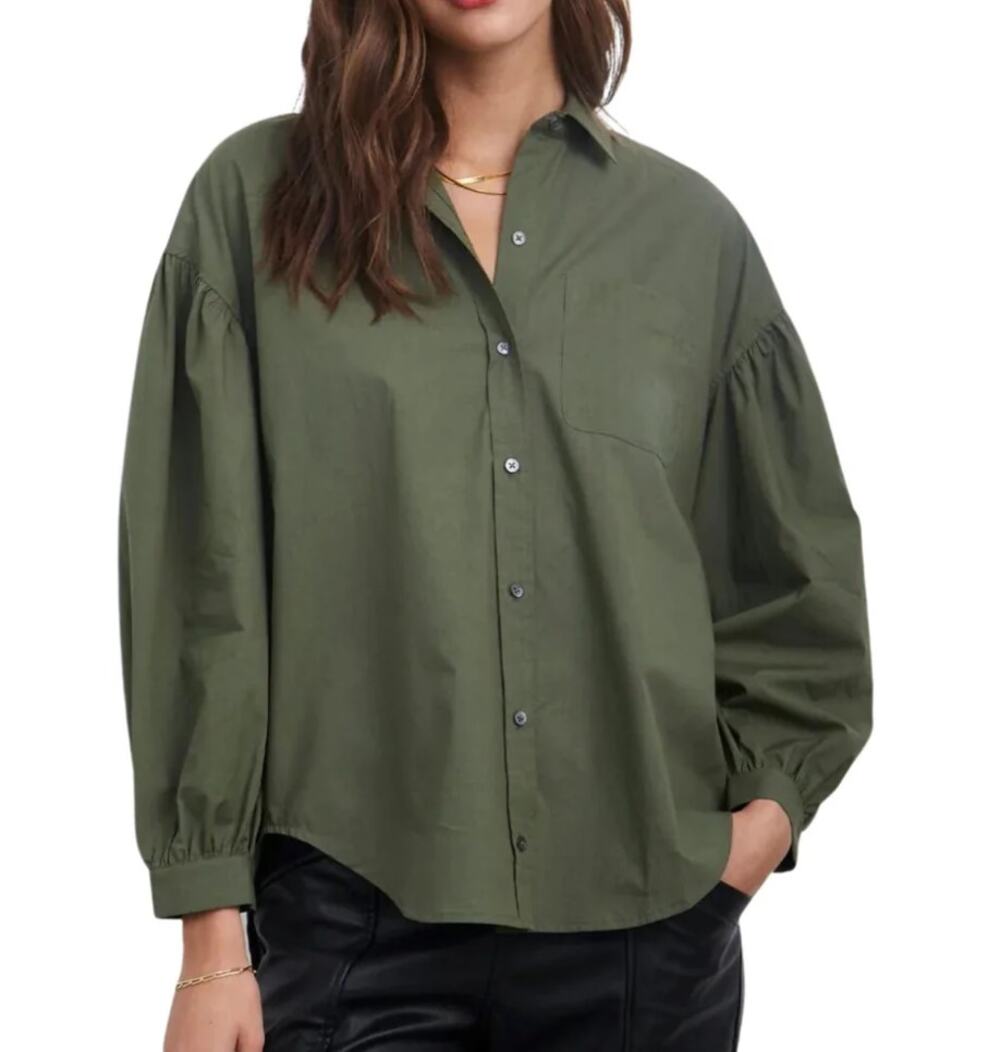 Rails Janae Button Up Shirt Medium Olive Smoke Green cotton tencel